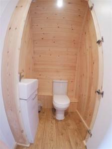 a small bathroom with a toilet and a sink at Cosy Camping Suffolk in Ipswich