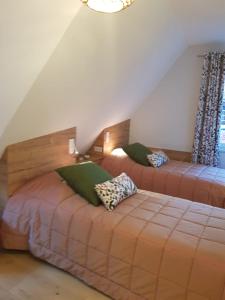 a bedroom with two beds in a attic at Caveau de l'ami Fritz in Ribeauvillé