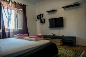 Televízia a/alebo spoločenská miestnosť v ubytovaní Vacation house near sea & beaches with HEATED POOL & BBQ