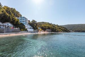 a body of water with a beach and buildings at Apartments Ljujić in Kruče