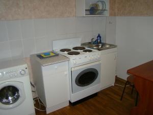 モスクワにあるアパートメンツ ルサコフスカヤ 1の小さなキッチン(コンロ、洗濯機付)