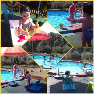 a collage of photos of a child playing in a swimming pool at Residence Grimani in Stroncone