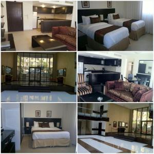 a collage of four pictures of a hotel room at Torino Apartments شقق تورينو in Amman