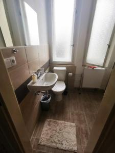 uma casa de banho com um lavatório, um WC e janelas em Penzion U Juráše em Třeboň