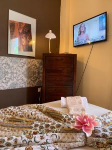 a bedroom with a bed with a television on the wall at Dream Apartment in Santa Cruz de Tenerife