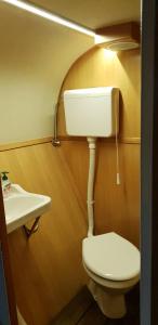 a bathroom with a toilet and a sink at Free Room Boat Apartment in Belgrade