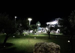 un parco notturno con alberi e luci di Agriturismo Dimina a Marinella di Selinunte