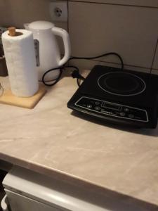 a counter top with a stove and a roll of paper towels at APARTMANI PETRIJA in Prčanj