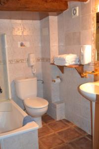 a bathroom with a toilet and a tub and a sink at Mas La Casanova in Queralbs