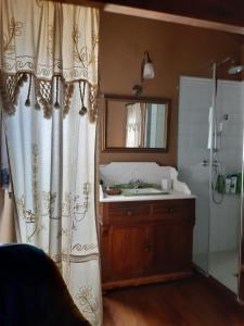 Portela de PortomouriscoにあるCasa Portelaのバスルーム(洗面台、鏡付)