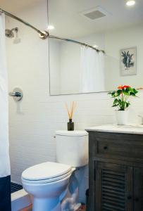 łazienka z toaletą i umywalką w obiekcie Renovated Historic Coconut Grove Cottage Home w Miami