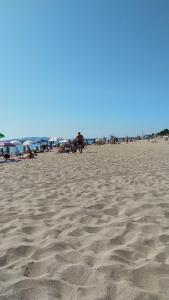 a group of people on a sandy beach at House coffe in Burgas