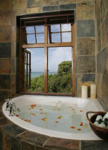 a bath tub in a bathroom with a window at Agulhas Country Lodge in Agulhas