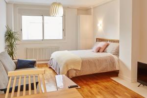 1 dormitorio con cama, sofá y TV en Estudio nuevo centro de Vigo, en Vigo