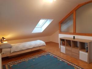 a bedroom with a bed and a skylight at Apartment Venko in Slovenske Konjice