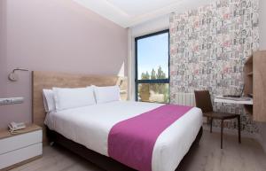 a hotel room with a large bed and a window at Hotel Ciudad de Burgos in Rubena