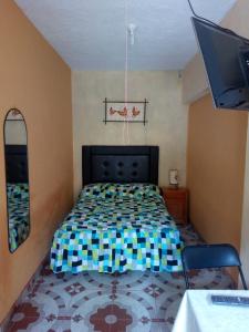 a bedroom with a bed and a flat screen tv at Hospedaje Casa Cortés - Recamaras de Descanso, Tepoztlán Mor - NO CONTAMOS CON ESTACIONAMIENTO in Tepoztlán