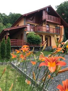 una casa con un ramo de flores delante de ella en Vila Ramona, en Gura Rîului