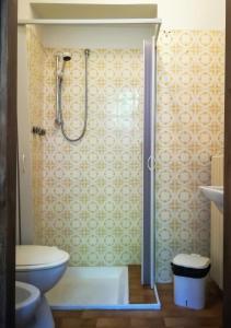 a small bathroom with a shower and a toilet at Affittacamere Trattoria Della Cascata in Oggebbio