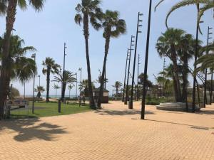 um parque com palmeiras e um passeio com palmeiras em Apartamento Playa Grau Moncofa em Moncófar