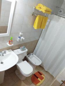 a bathroom with a toilet and a sink and a shower at Espacio B in Chivilcoy