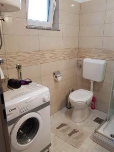 a bathroom with a washing machine and a toilet at Apartment Natali in Brseč