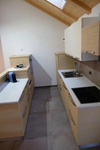 a kitchen with wooden cabinets and a sink in it at Alpine Home Fiemme in Predazzo