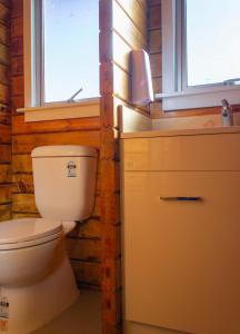 ein Bad mit einem WC und einem Fenster in der Unterkunft Little Wanganui Hotel in Little Wanganui