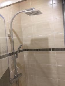eine Dusche mit Duschkopf im Bad in der Unterkunft le studio de Molière in Montluçon