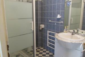 un piccolo bagno con lavandino e doccia di Appartement Cauterets a Cauterets