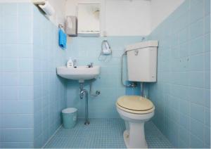 ein blaues Badezimmer mit WC und Waschbecken in der Unterkunft 2BR 5beds Shibuya Shinjuku Harajuku 10min wifi in Tokio