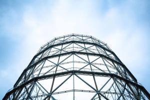 a large metal tower with the sky in the background at Ostiense District B&B in Rome