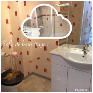 a bathroom with a sink and a mirror at la petite forge in Saint-Saturnin