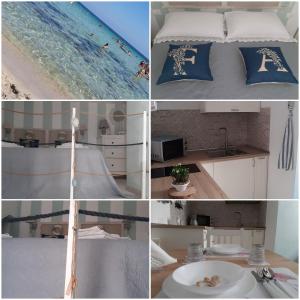 a collage of photos of a pool and a bed at Finestra Azzurra in San Vito lo Capo