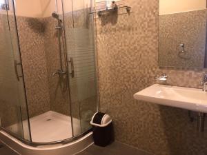 a bathroom with a shower and a sink at The Hill Town Cottage in Nuwara Eliya +48 photos