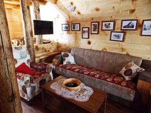 a living room with a couch and a table at Family Farm Apartments in Žabljak