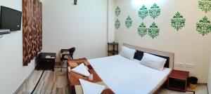 a bedroom with a bed and a tv in a room at Madhav Guest House in Jaipur