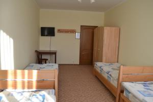 a small room with two beds and a tv at Tonal in Mukacheve