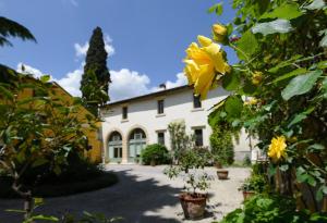 a house with a yellow flower in the yard at B&B Corte Jago in Negrar