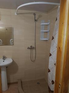 a bathroom with a shower and a sink at Kolyba Complex in Uman