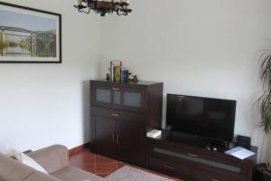 a living room with a couch and a flat screen tv at Quinta das Murtinheiras in Lamego +9 photos