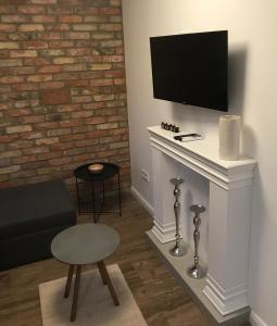 TV a/nebo společenská místnost v ubytování Aranypart Apartmanházak Tiszakécske