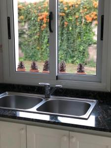 um lavatório de cozinha com uma janela com queques em LA MACARENA em La Rioja