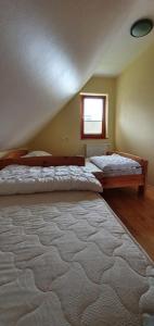 1 Schlafzimmer mit 2 Betten und einem Fenster in der Unterkunft Apartma Smučka pod Roglo in Zreče