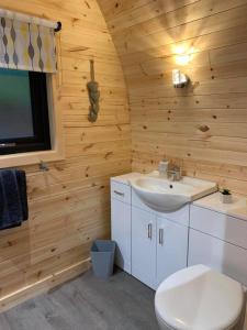 a bathroom with a white sink and a toilet at Daviot Luxury Pods in Inverness +139 photos