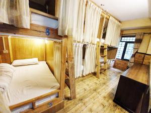 Hotel Forest Lake Backpackers' Hostel في بوخارا: غرفة نوم مع أسرة بطابقين في كابينة