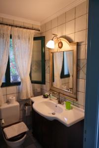 ein Badezimmer mit einem Waschbecken, einem WC und einem Spiegel in der Unterkunft Bella Vista in Kato Korakiana
