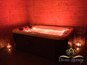 a bath tub in a room with a red wall at Diane Luxury 1 in Roubaix