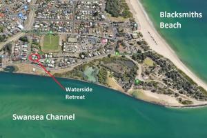 a map of the approximate location of swansea channel and blacksmithiths beach at Waterside Retreat - Blackies Beach - Swansea Channel in Blacksmiths