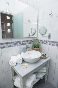 a bathroom with a sink and a mirror at Vigla Hotel in Aegiali